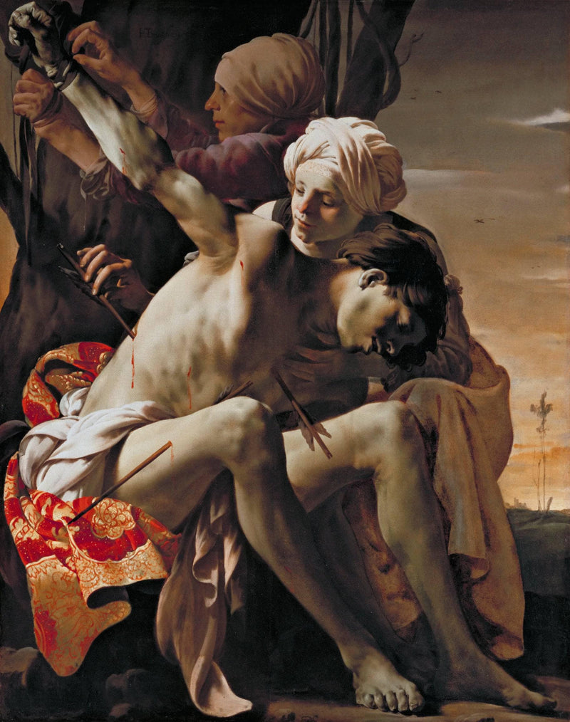 St. Sebastian Tended by Irene and her Maid by Hendrick Terbrugghen — Oil Painting Reproduction