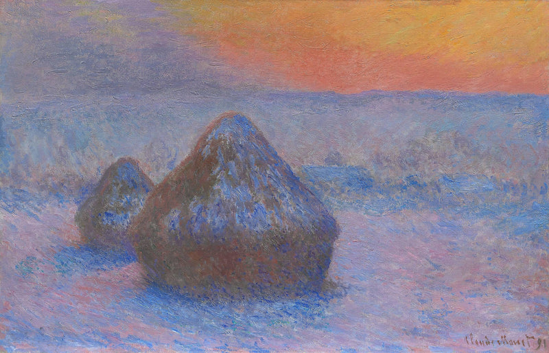 Stacks of Wheat (Sunset, Snow Effect) by Claude Monet — Oil Painting Reproduction