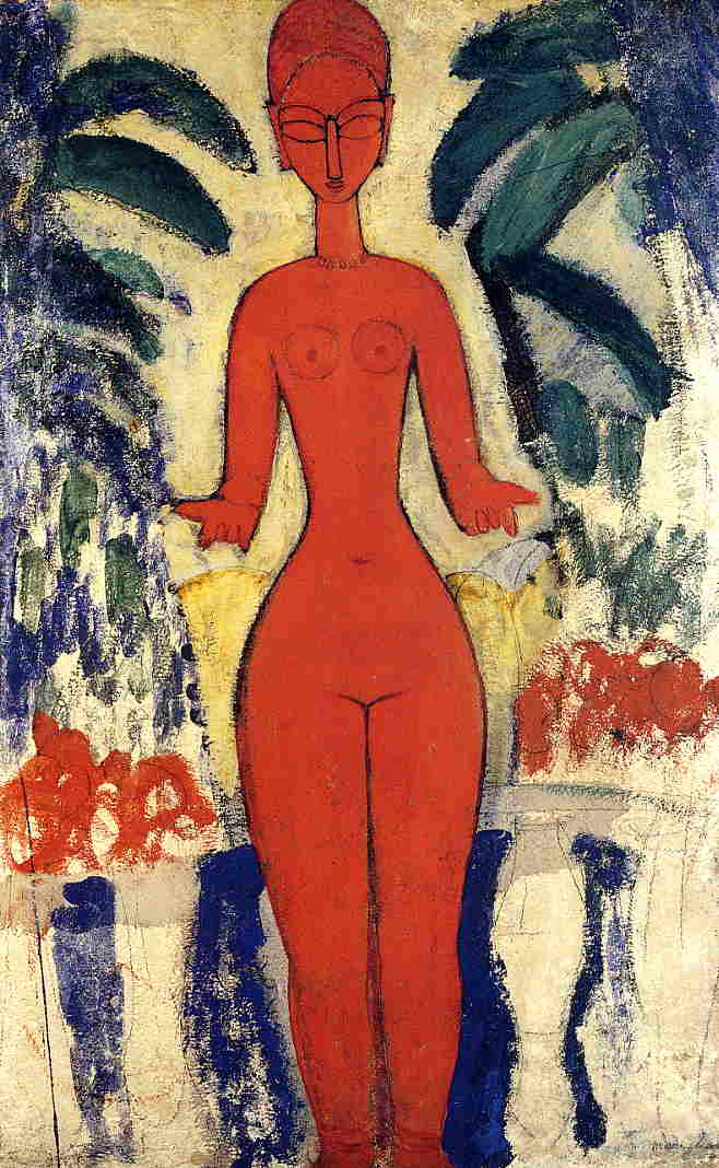 Standing nude with Garden Background by Amedeo Modigliani — Oil Painting Reproduction
