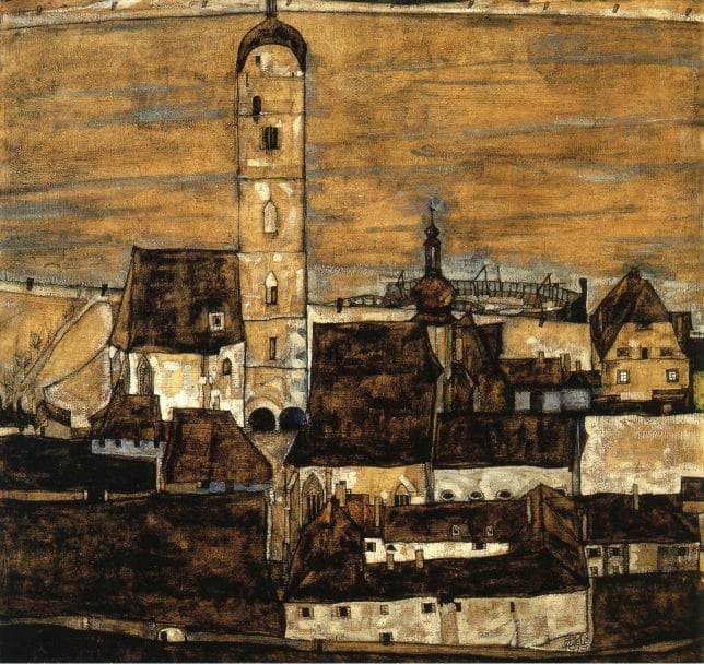 Stein on the Danube, Seen from the Kreuzberg by Egon Schiele — Oil Painting Reproduction