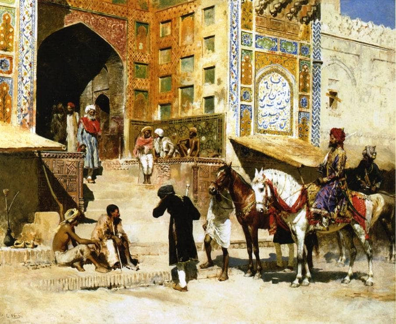 Steps of the Mosque Vazirkham, Lahore by Edwin Lord Weeks — Oil Painting Reproduction