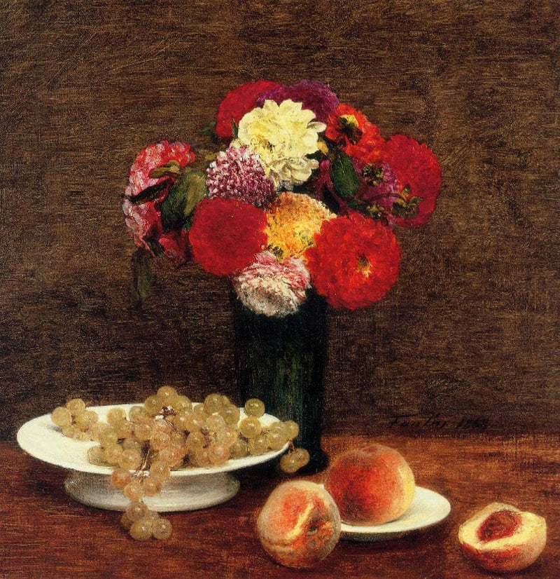 Still Life Dahlias in a Green Vase by Henri Fantin-Latour — Oil Painting Reproduction