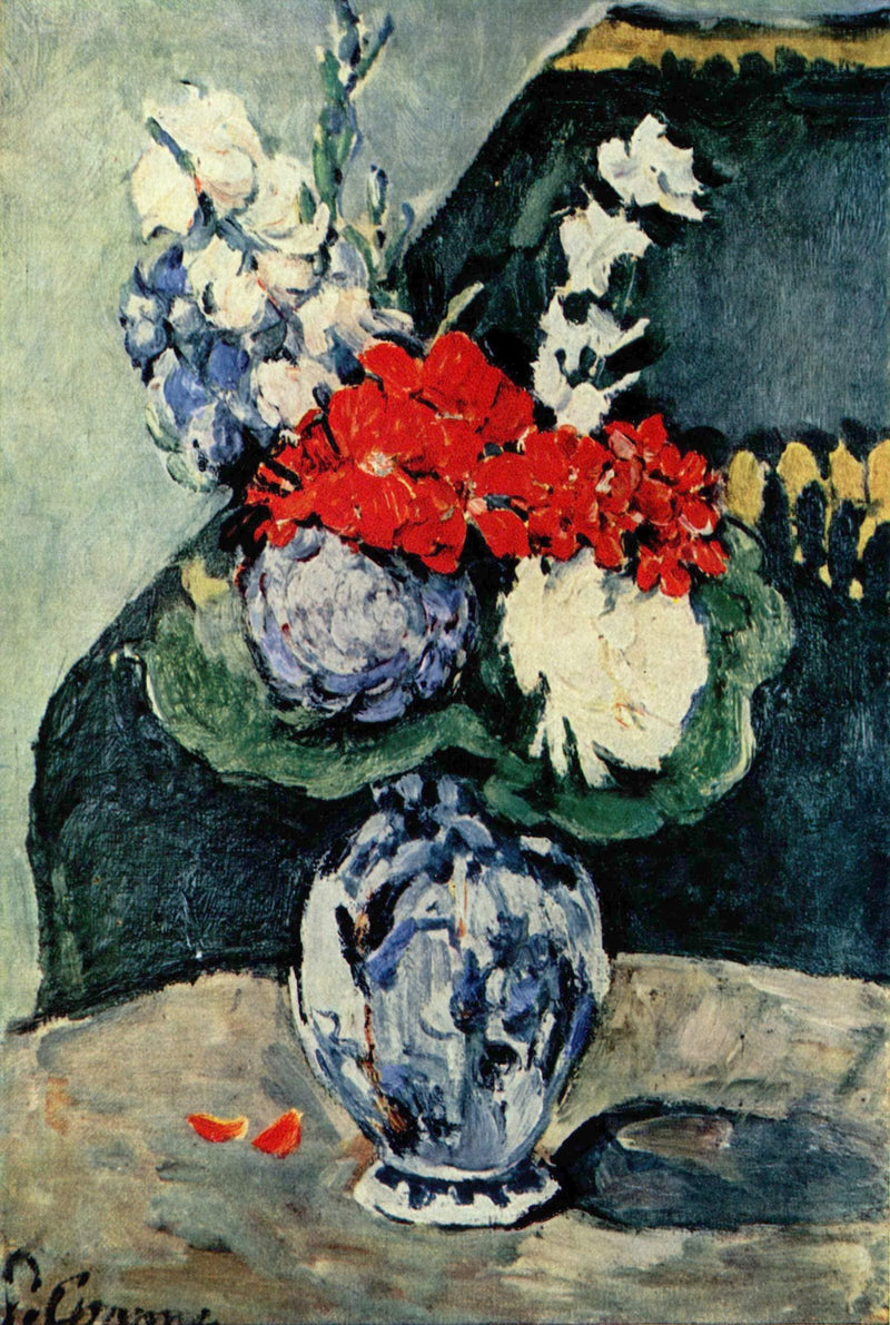 Still life, Delft vase with flowers by Paul Cezanne — Oil Painting Reproduction