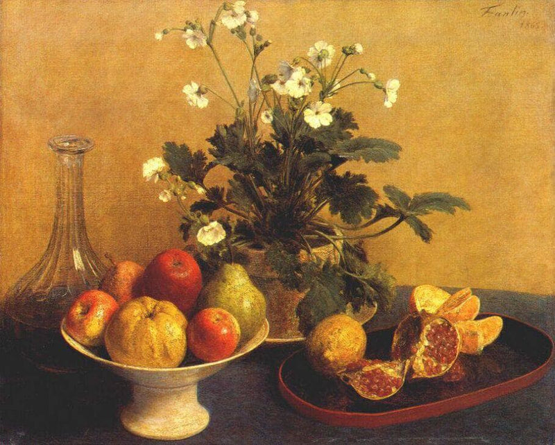Still life. Flowers, Bowl of Fruit and Pitcher by Henri Fantin-Latour — Oil Painting Reproduction