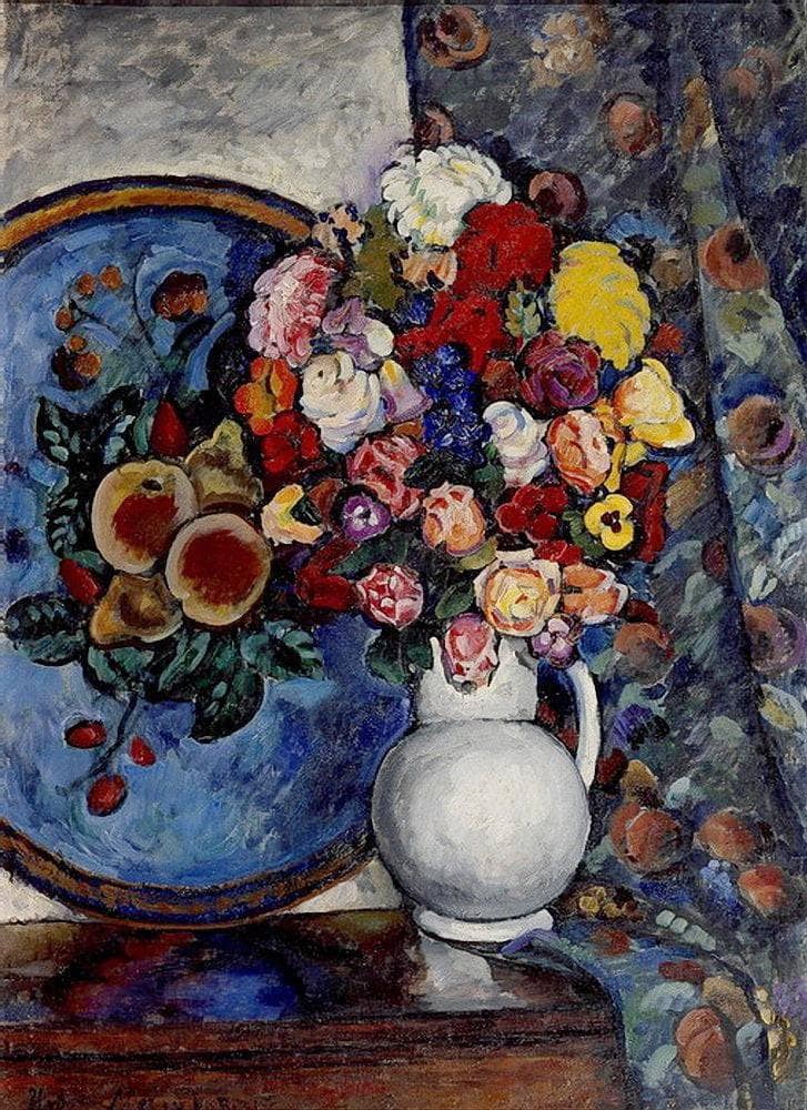 Still Life. Flowers in a Vase (with tray) by Ilya Mashkov — Oil Painting Reproduction