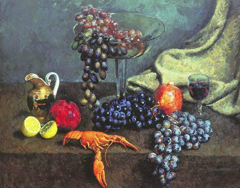 Still Life. Grape, lemon, and cancer by Ilya Mashkov — Oil Painting Reproduction