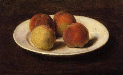 Still Life of Four Peaches in living room
