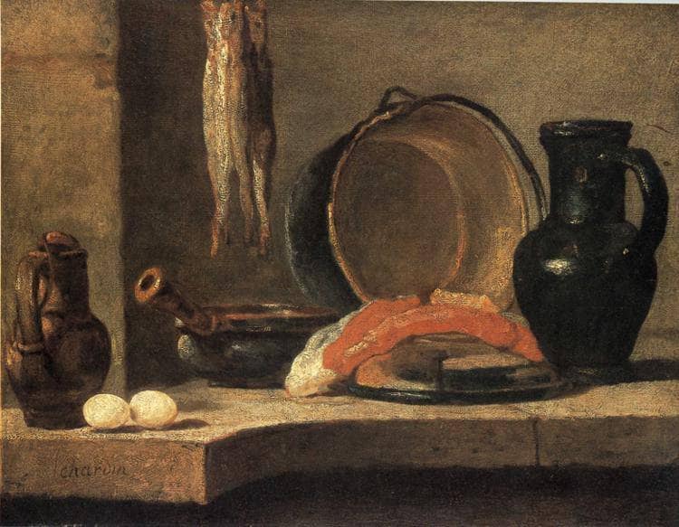 Still Life of Kitchen Utensils by Jean-Baptiste-Simeon Chardin — Oil Painting Reproduction