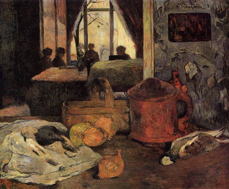 Still life of onions and pigeons and room interior in Copenhagen by Paul Gauguin — Oil Painting Reproduction