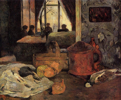 Still life of onions and pigeons and room interior in Copenhagen in living room