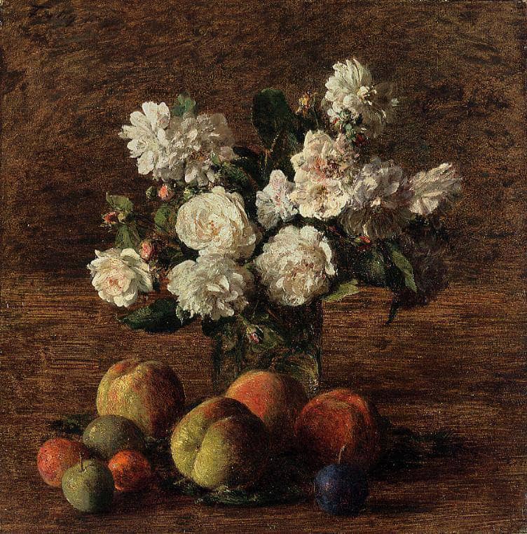 Still Life Roses and Fruit by Henri Fantin-Latour — Oil Painting Reproduction