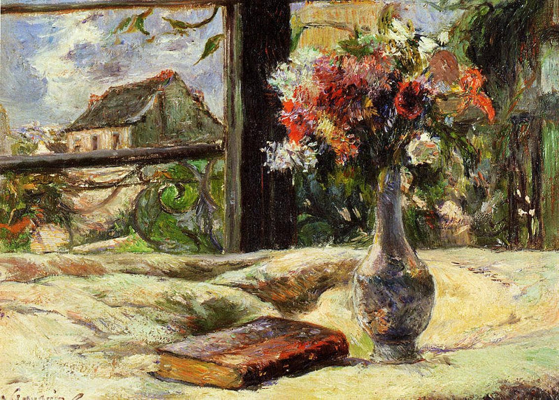 Still life. Vase with flowers on the window by Paul Gauguin — Oil Painting Reproduction