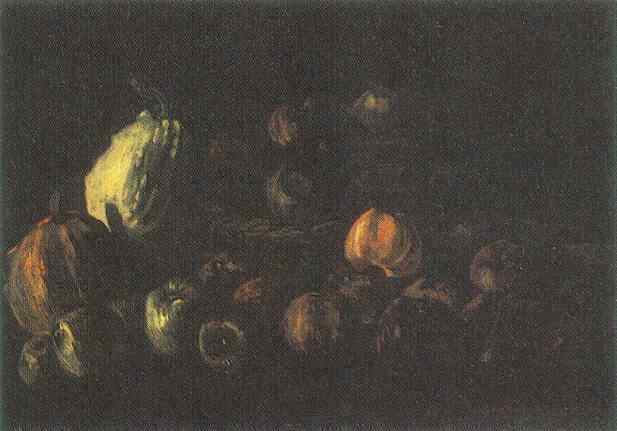 Still life with a basket of apples and two pumpkins by Vincent van Gogh — Oil Painting Reproduction
