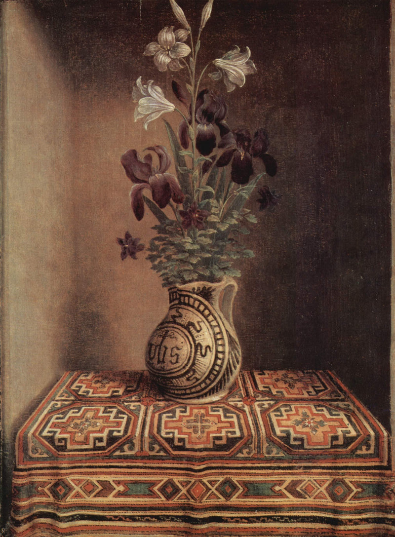 Still Life with a Jug with Flowers. The reverse side of the Portrait of a Praying Man by Hans Memling — Oil Painting Reproduction