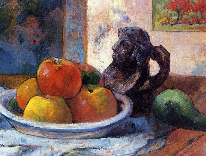 Still Life with Apples, a Pear and a Ceramic Portrait Jug by Paul Gauguin — Oil Painting Reproduction