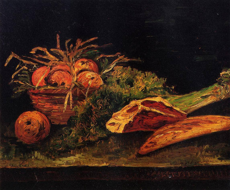 Still Life with Apples, Meat and a Roll by Vincent van Gogh — Oil Painting Reproduction