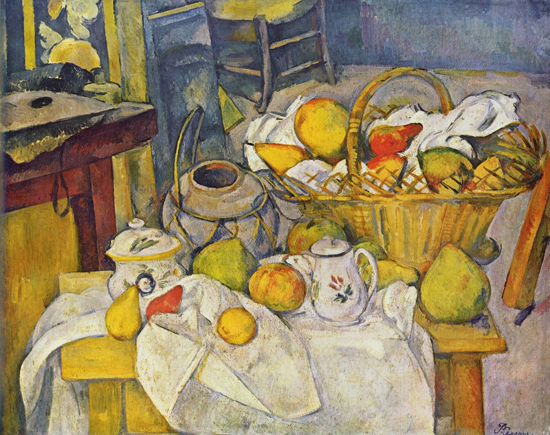 Still life with basket (Kitchen table) by Paul Cezanne — Oil Painting Reproduction