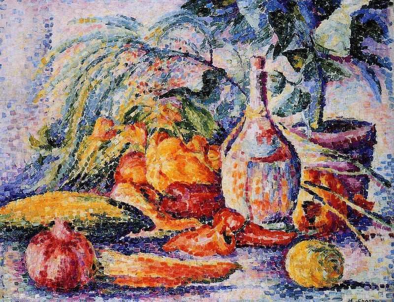 Still Life with Bottle of Wine by Henri-Edmond Cross — Oil Painting Reproduction