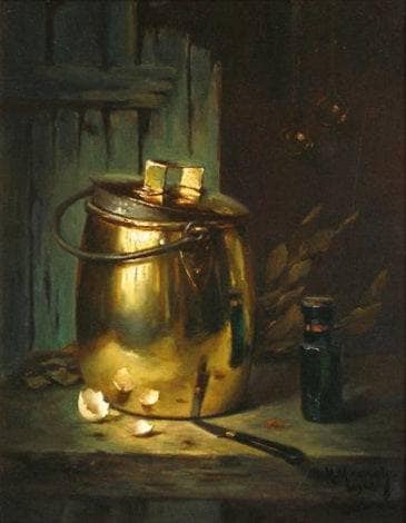 Still Life with Brass Pot by Maurice Louis Monnot — Oil Painting Reproduction