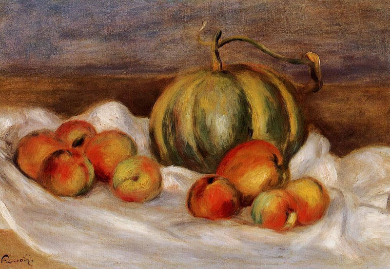 Still Life with Cantalope and Peaches by Pierre-Auguste Renoir — Oil Painting Reproduction