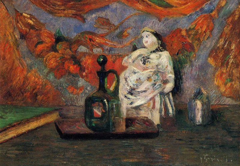 Still life with carafe and ceramic figure by Paul Gauguin — Oil Painting Reproduction