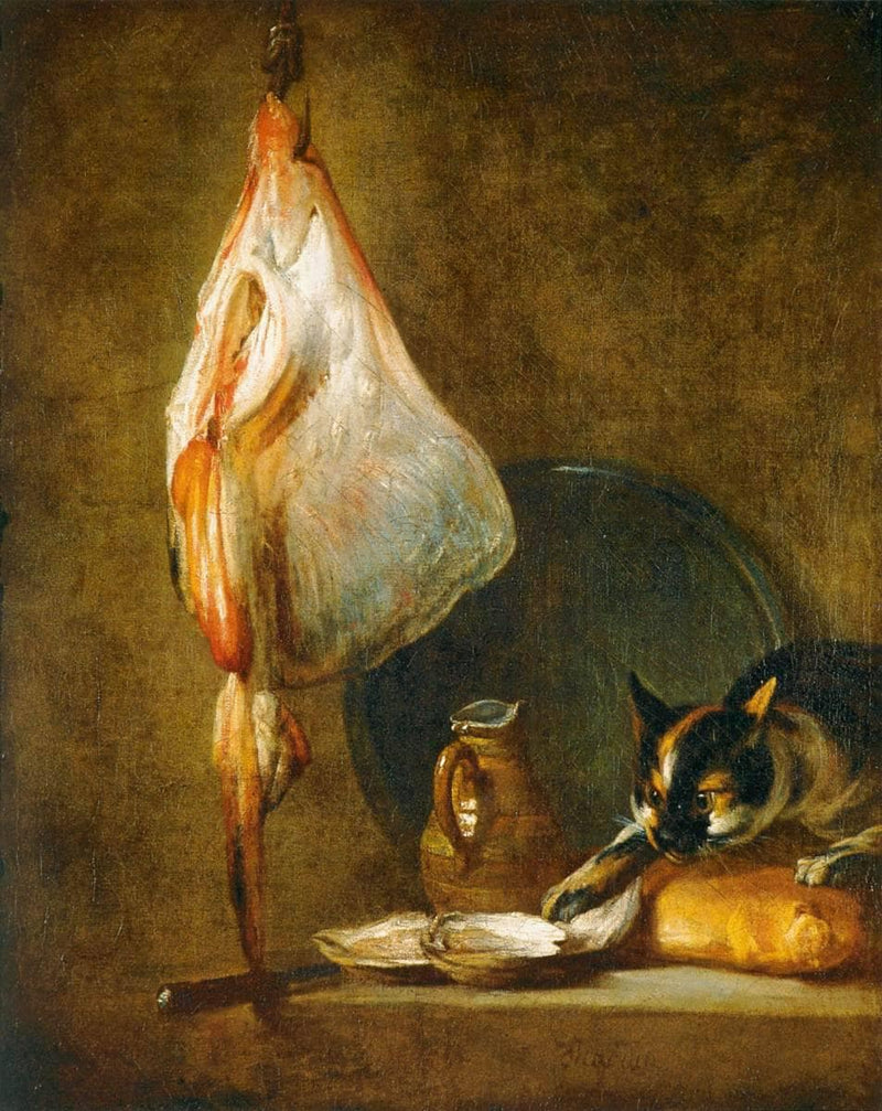 Still Life with Cat and Rayfish by Jean-Baptiste-Simeon Chardin — Oil Painting Reproduction