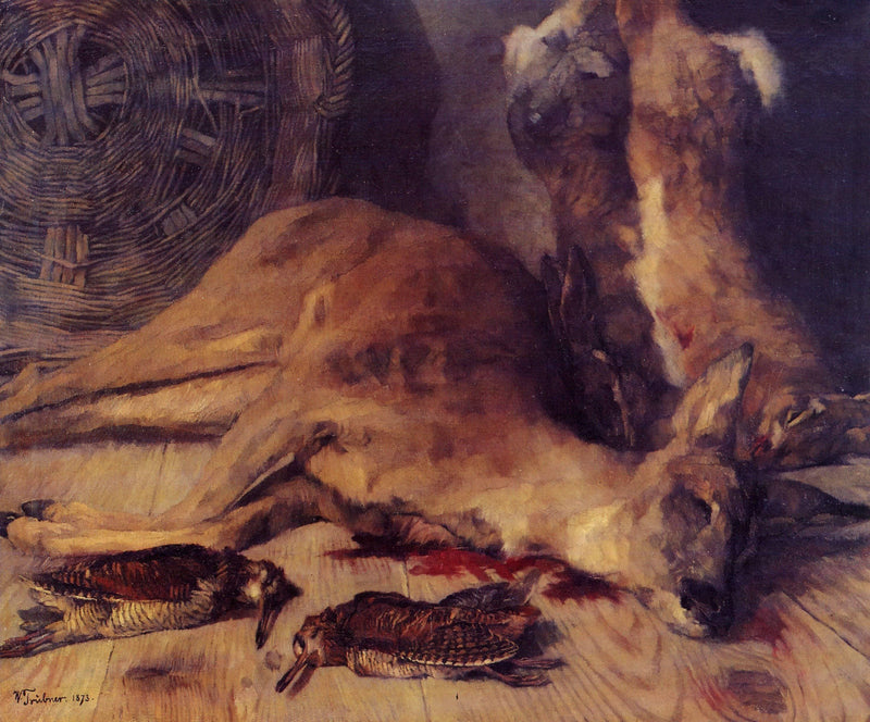 Still Life with Deer, Hare, and Snipes by Wilhelm Trübner — Oil Painting Reproduction