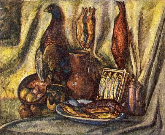 Still life with fish and capercaillie by Ilya Mashkov — Oil Painting Reproduction