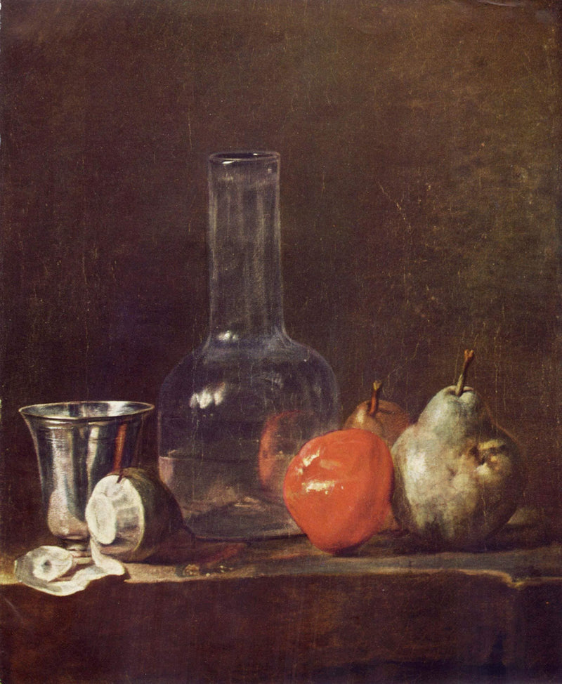 Still Life with Glass Flask and Fruit by Jean-Baptiste-Simeon Chardin — Oil Painting Reproduction