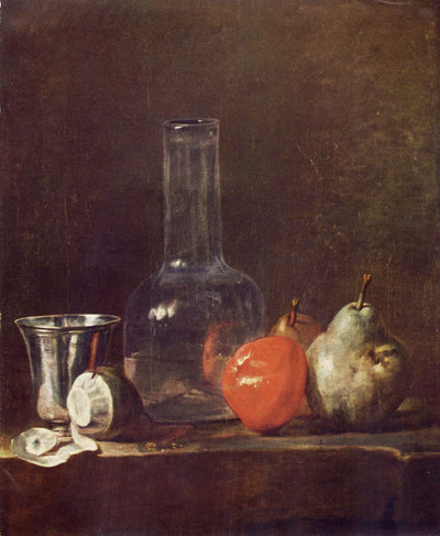 Still Life with Glass Flask and Fruit in apartment