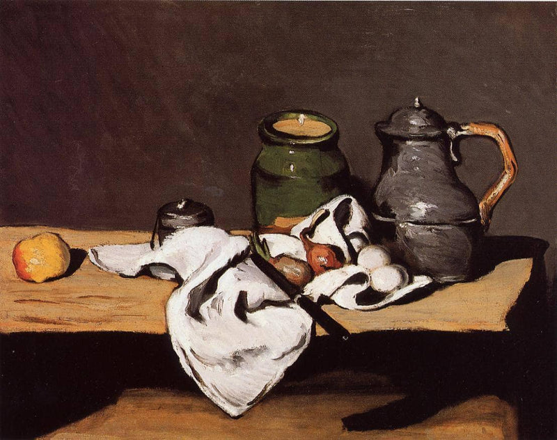 Still Life with Green Pot and Pewter Jug by Paul Cezanne — Oil Painting Reproduction