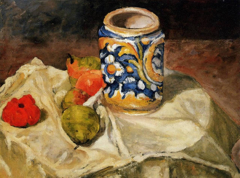 Still life with Italian earthenware jar by Paul Cezanne — Oil Painting Reproduction