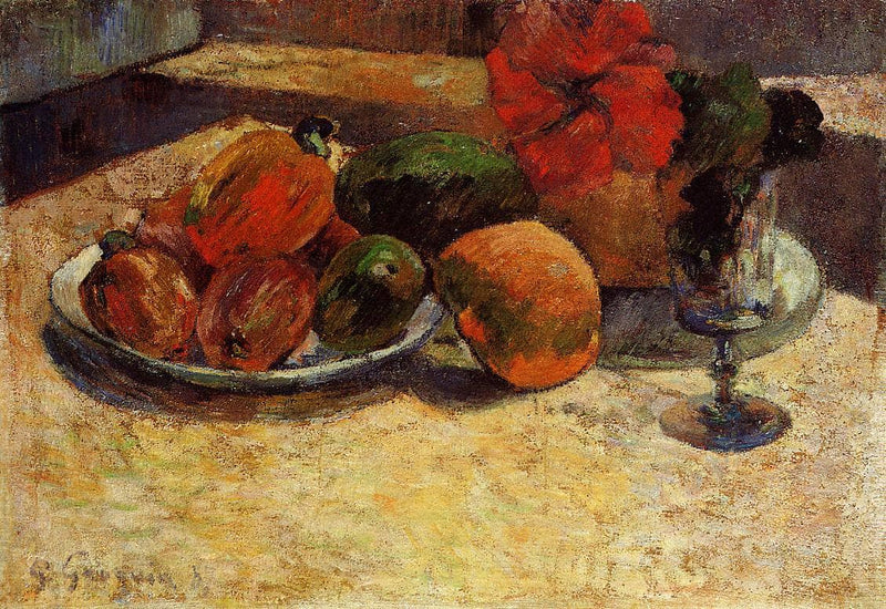Still life with mangoes and hibiscus by Paul Gauguin — Oil Painting Reproduction