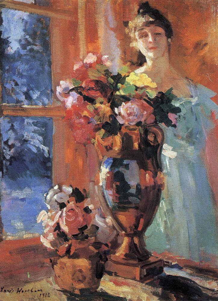 Still life with portrait of Pertseva by Konstantin Korovin — Oil Painting Reproduction