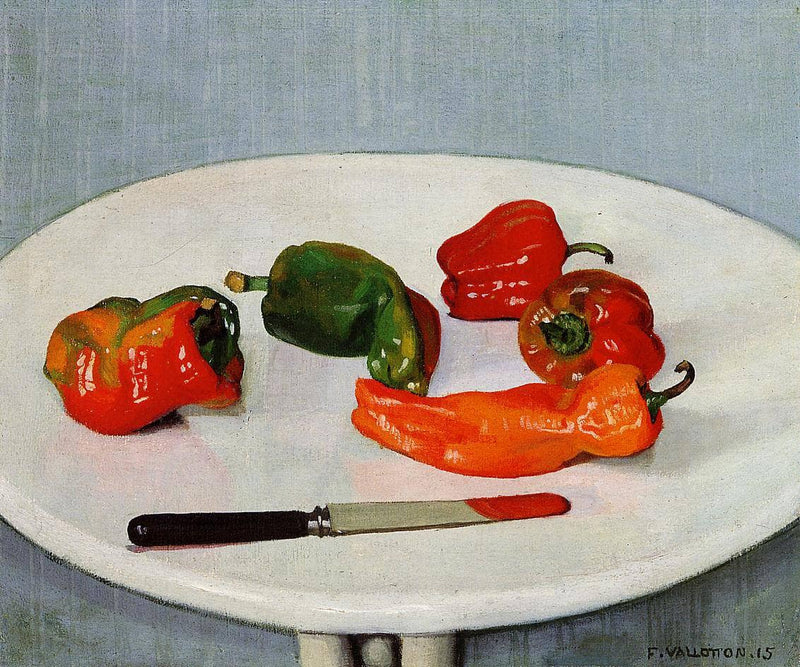 Still Life with Red Peppers on a White Lacquered Table by Felix Vallotton — Oil Painting Reproduction