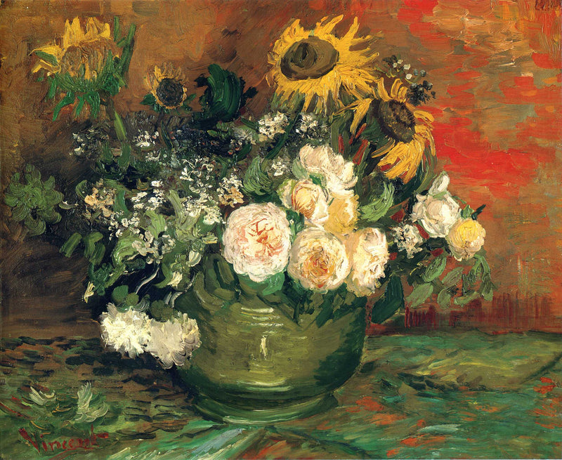 Still Life with Roses and Sunflowers by Vincent van Gogh — Oil Painting Reproduction