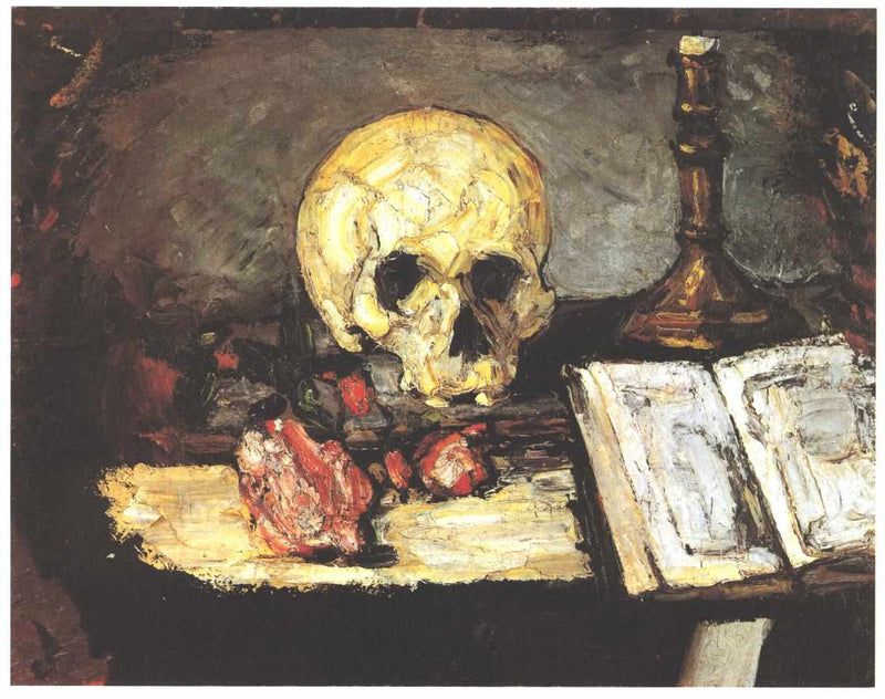 Still life with skull, candle and book by Paul Cezanne — Oil Painting Reproduction