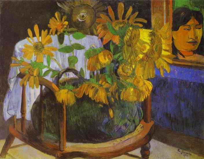 Still Life with Sunflowers on an armchair by Paul Gauguin — Oil Painting Reproduction