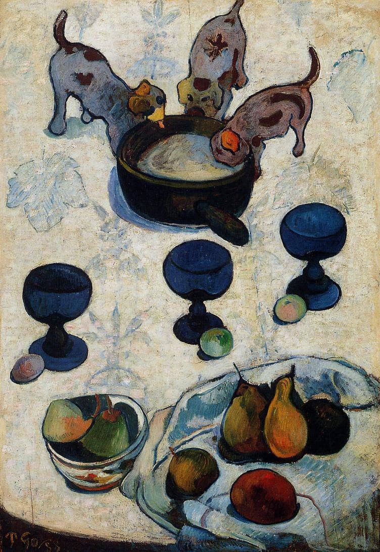 Still Life with Three Puppies by Paul Gauguin — Oil Painting Reproduction
