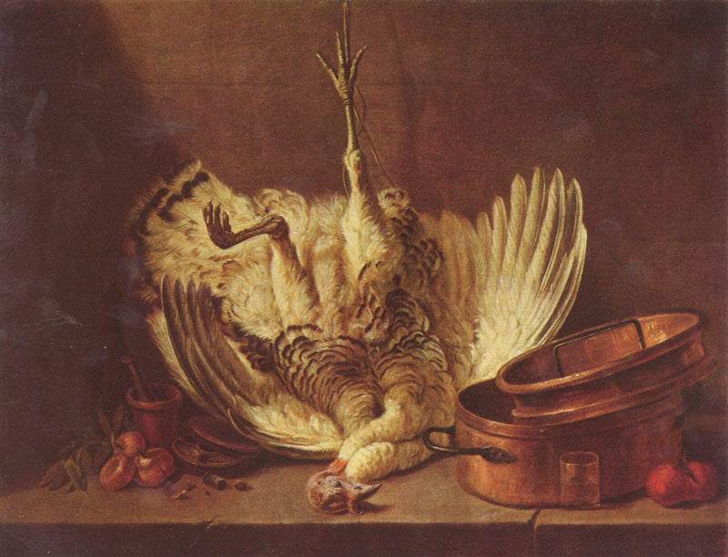 Still life with turkey hanged by Jean-Baptiste-Simeon Chardin — Oil Painting Reproduction