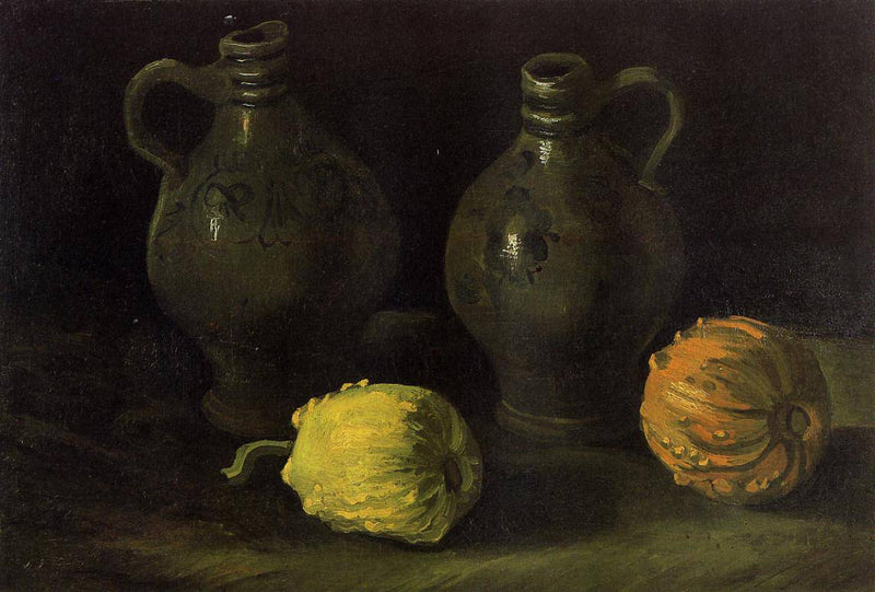 Still Life with Two Jars and Two Pumpkins by Vincent van Gogh — Oil Painting Reproduction