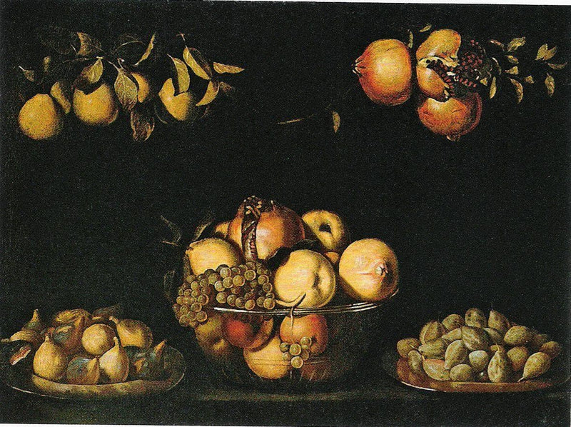 Stillleben Mit Fruchtschale Aus Glas Und Hängenden Früchten by Juan van der Hamen — Oil Painting Reproduction