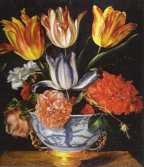 Strauß Mit Tulpen, Rosen Und Mohn by Juan van der Hamen — Oil Painting Reproduction