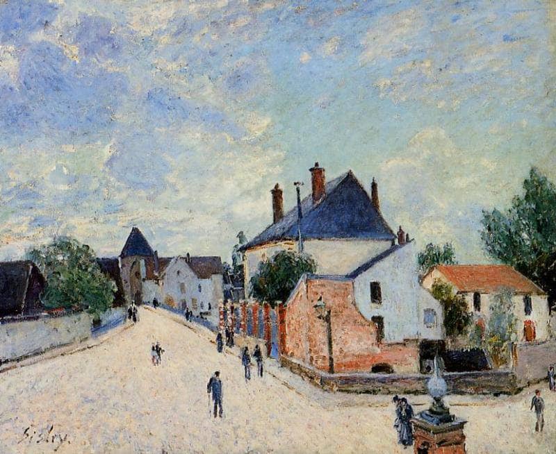 Street in Moret(Porte de Bourgogne from across the Bridge) by Alfred Sisley — Oil Painting Reproduction