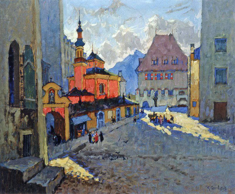 Street View with a Church by Konstantin Gorbatov — Oil Painting Reproduction