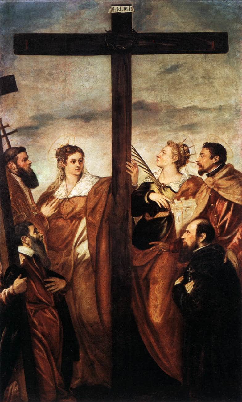 Sts Helen and Barbara Adoring the Cross by Tintoretto — Oil Painting Reproduction