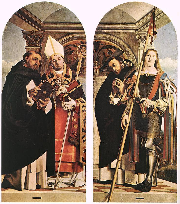 Sts Thomas Aquinas and Flavian, Sts Peter the Martyr and Vitus by Lorenzo Lotto — Oil Painting Reproduction