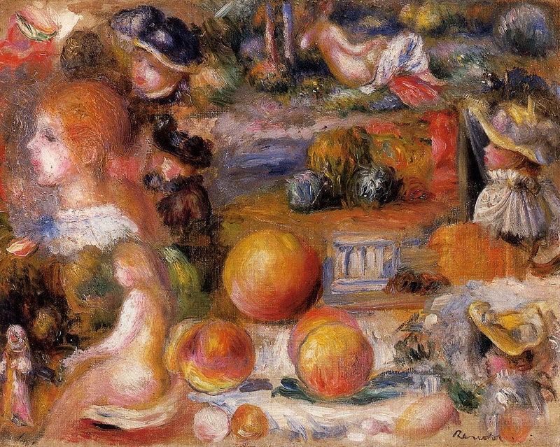 Studies Woman s Heads, Nudes, Landscapes and Peaches by Pierre-Auguste Renoir — Oil Painting Reproduction