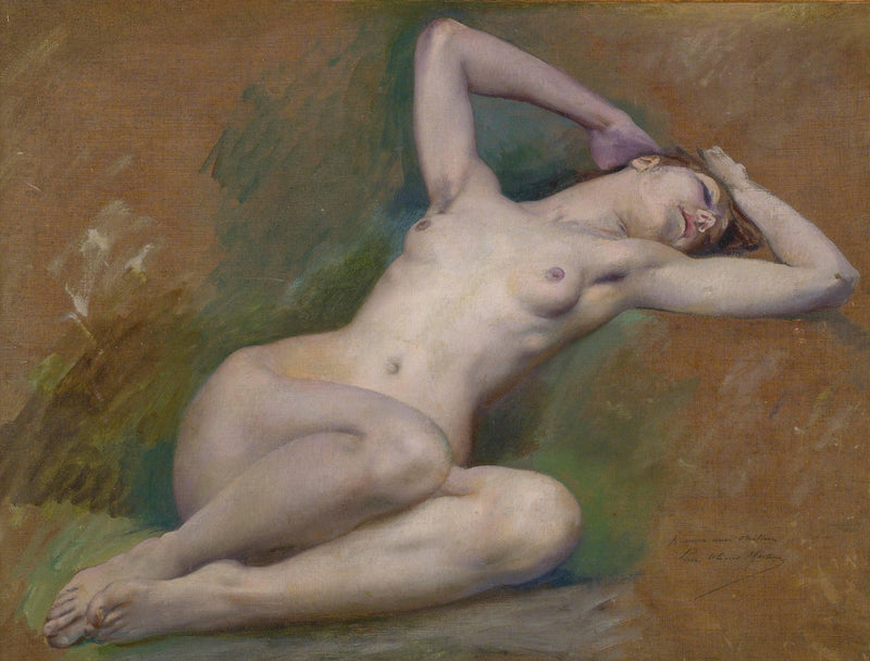 Study for the figure of "Spring" at l'Opéra-Comique, Paris by Luc-Olivier Merson — Oil Painting Reproduction