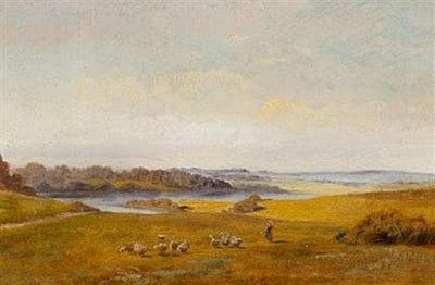 Summer Landscape With A Girl Herding Geese in entryway